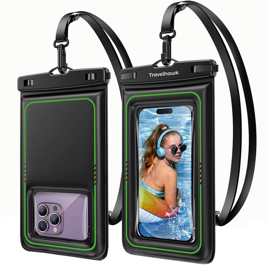 Travelhawk Waterdichte Telefoonhoesjes - Drybag Set van 2 stuks - Onderwater Hoesje - Waterdichte telefoonzakje - Geschikt voor alle Smartphones - Ook voor paspoort & betaalpassen - Doorzichtig - Water - Vakantie - Zwemmen - Telefoon - Waterdicht