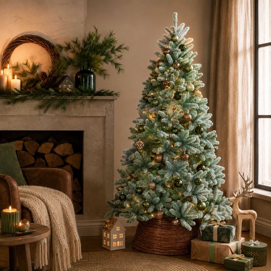 Black Box Trees Nagoya Kerstboom Frosted met Scharnierconstructie - Kunstboom met Volle Uitstraling en 738 Takken - Kerstversiering voor Binnen - H150 x Ø91 cm - Groen