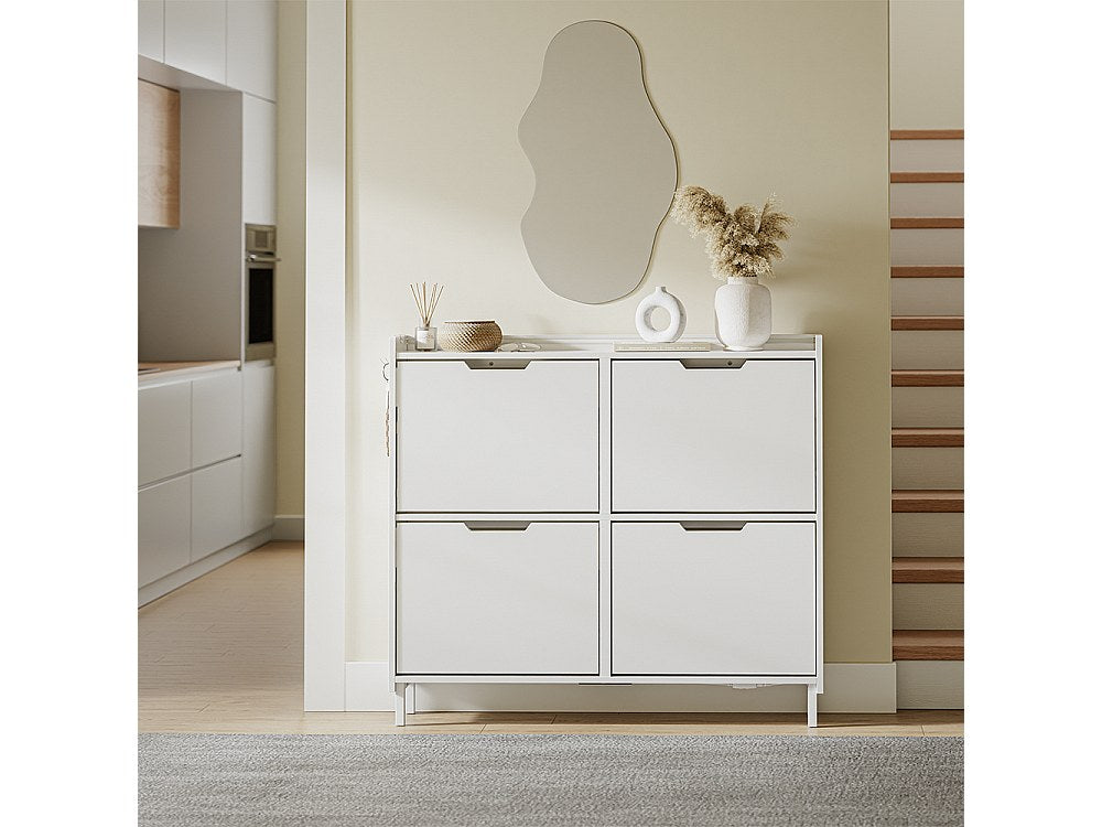 Sobuy Schoenenkast 4 Klaptuigen - Compact Ontwerp voor Halletje - 100x19x93 cm - Wit
