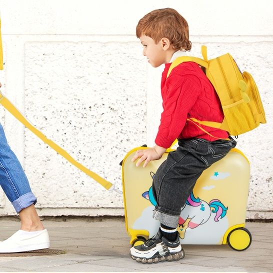 Coast Kinderkoffer en Rugzak Set - Ride-on Koffer met Wielen - Rugzak met Schattig Bijenmotief - Geel