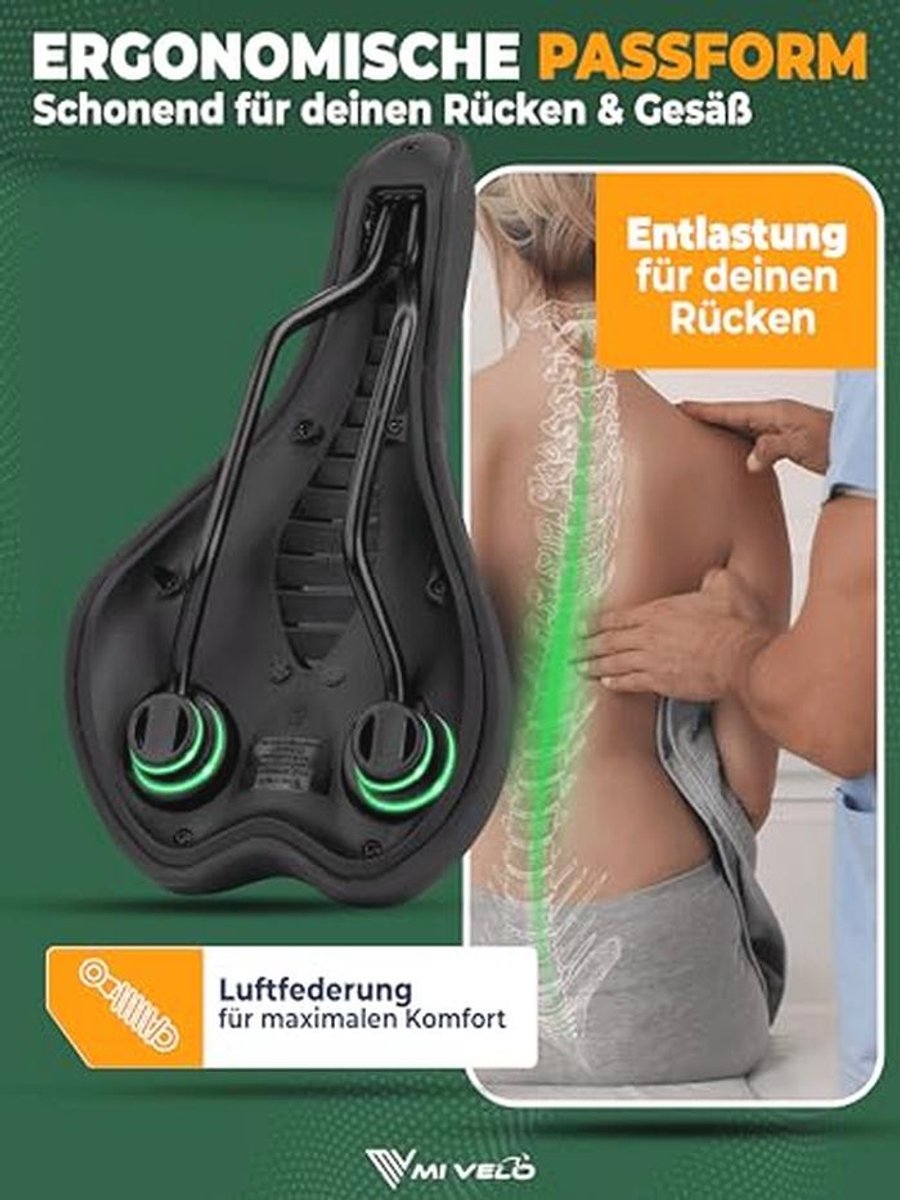 MIVELO Comfort Pro Fietszadel voor Dames en Heren – Ergonomisch Traagschuim – Zwart