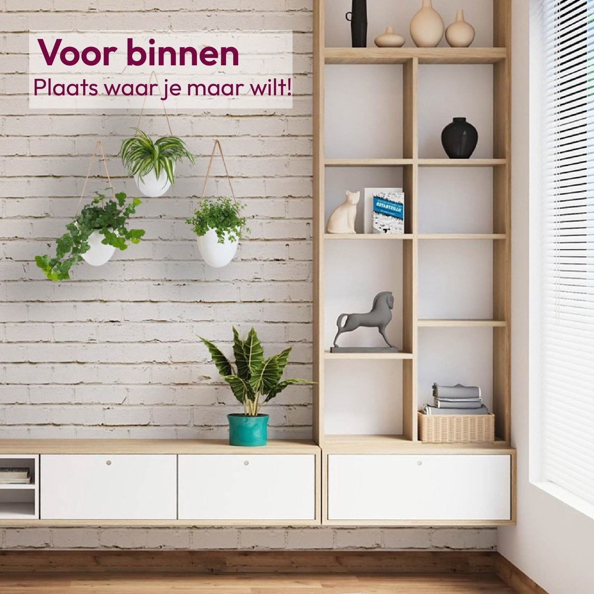Gadgy Plantenhanger Keramiek – Set van 3 – Wit Steen- Hangpot – Hangende Bloempot Plantenpot - met 3 verschillende Koorden – 12 x 11 x 9.5 cm