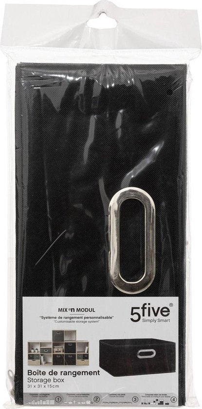 5Five Opbergmand/kastmand - zwart - linnen - 14 liter - 31 x 31 x 15 cm - Opbergbox - Vakkenkast manden