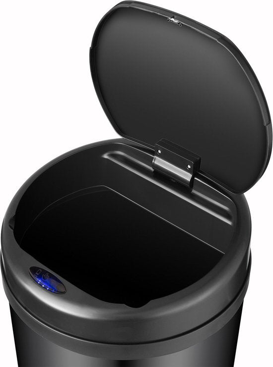 Juskys – Sensor Prullenbak Rond – 50 - Automatisch Deksel - Touch-Bediening – Zwart / Gepoedercoat Staal