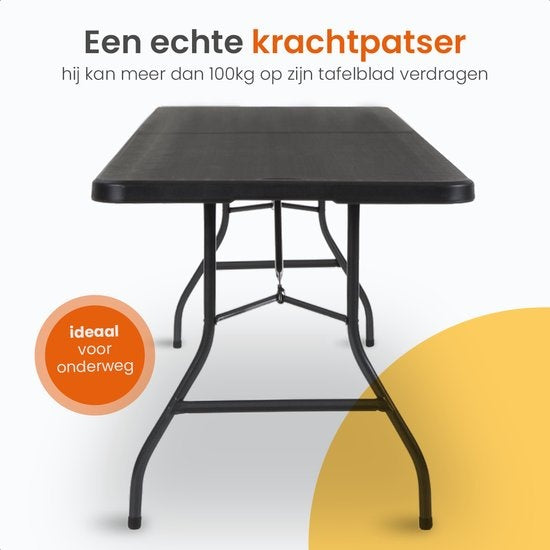 Goliving Inklapbare Tafel – Campingtafel – 180 x 70 x 74 cm – Zwart