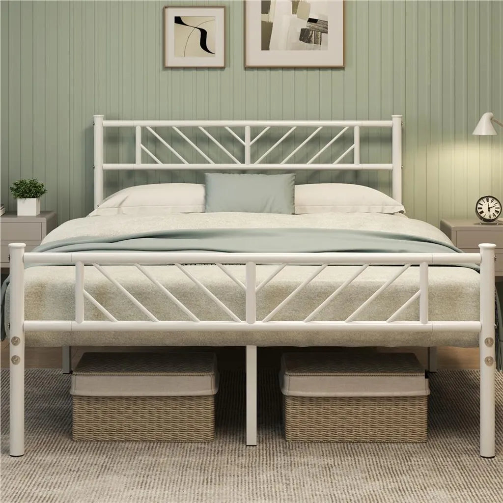 Yaheetech Metalen Bedframe - Lattenbodem - 140 x 200 cm - 32 cm Opbergruimte - Wit