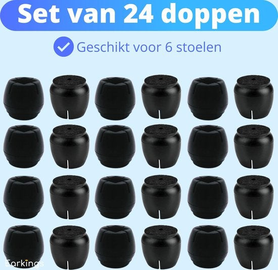 Stoelpoot Beschermers Vloerbeschermer Ø22-25 mm - Stoelpootdoppen Meubeldoppen 24 stuks - Ronde & Vierkante Stoeldoppen Vloerbeschermer Stoelen - Earkings Zwart