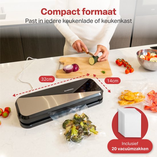 AoraKitchen Vacumeermachine - Vacuummachines - 6 Functies - Incl. 20 Vacumeerzakken & Vacuum Slang