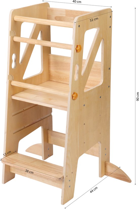Sunny Liv Leertoren Naturel – Houten Montessori-geïnspireerd Keukenhulpje – Verstelbare Kinder Keukentoren – Veilig en Educatief Speelgoed