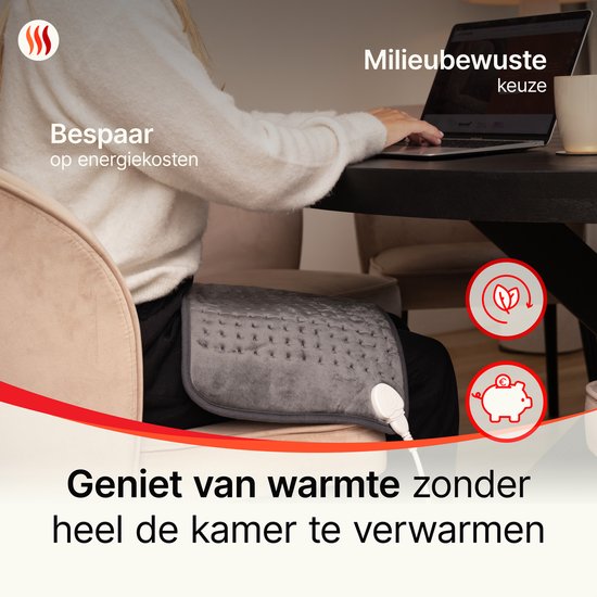 Seranova Elektrisch Warmtekussen voor Rug, Voeten, Nek, Schouders, Buik - Heating Pad - Verwarmingskussen - Wasmachine - 40x30cm - Donkergrijs
