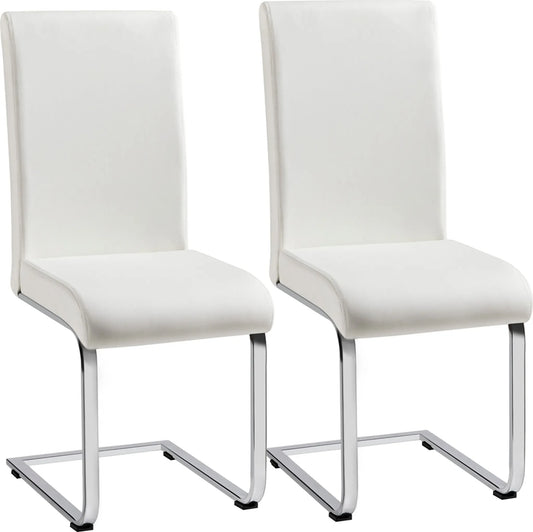 Yaheetech Set van 2 Cantilever Eetkamerstoelen – Wit Kunstleer met Metalen Frame – 135 kg Draagvermogen