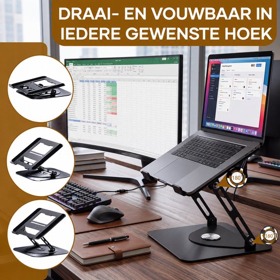 Villux Laptop Standaard Ergonomisch - Laptop Standaard Verstelbaar - Laptophouder - Laptopstandaard - Laptop Verhoger - Laptop Standaard Opvouwbaar - Inclusief Ebook - Inclusief Muismat