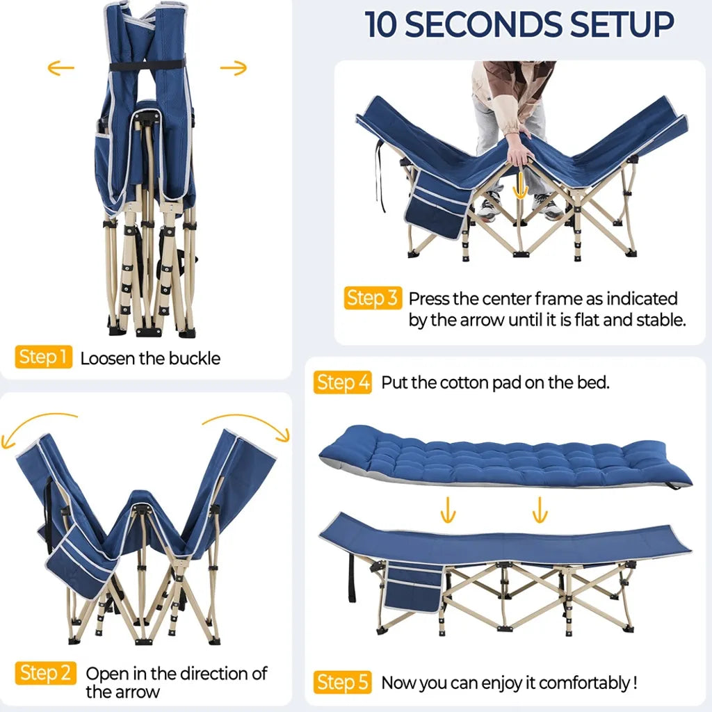 Yaheetech Campingbed met Matras 191 × 67 × 56 cm – Blauw – Opvouwbaar Veldbed met Draagtas en Zijvak