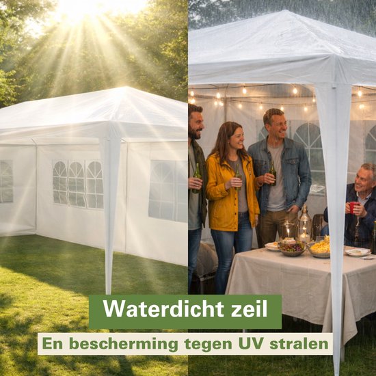 Kinzo Partytent 3x6 m - Tent Paviljoen voor 70 Personen - Tuinpaviljoen met 6 Zijwanden - Tuintent met Nokhoogte 2.5m - Feesttent Waterdicht en UV Bestendig - Wit