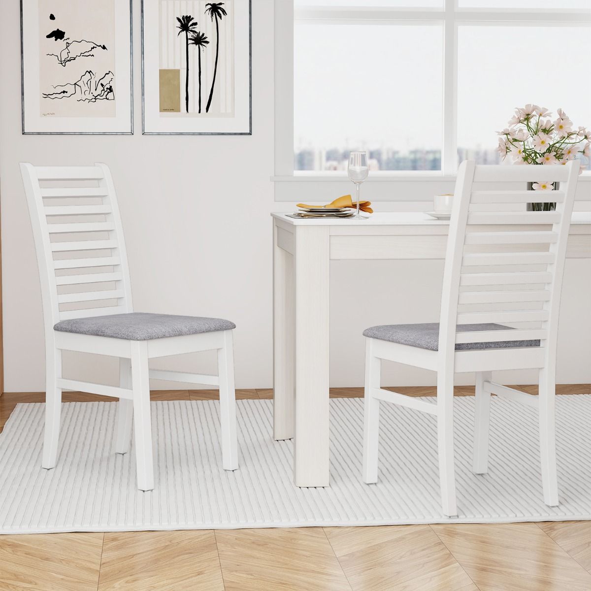 Coast Eetkamerstoelen Set van 2 - zonder armleuningen - gestoffeerde zitting - wit en grijs
