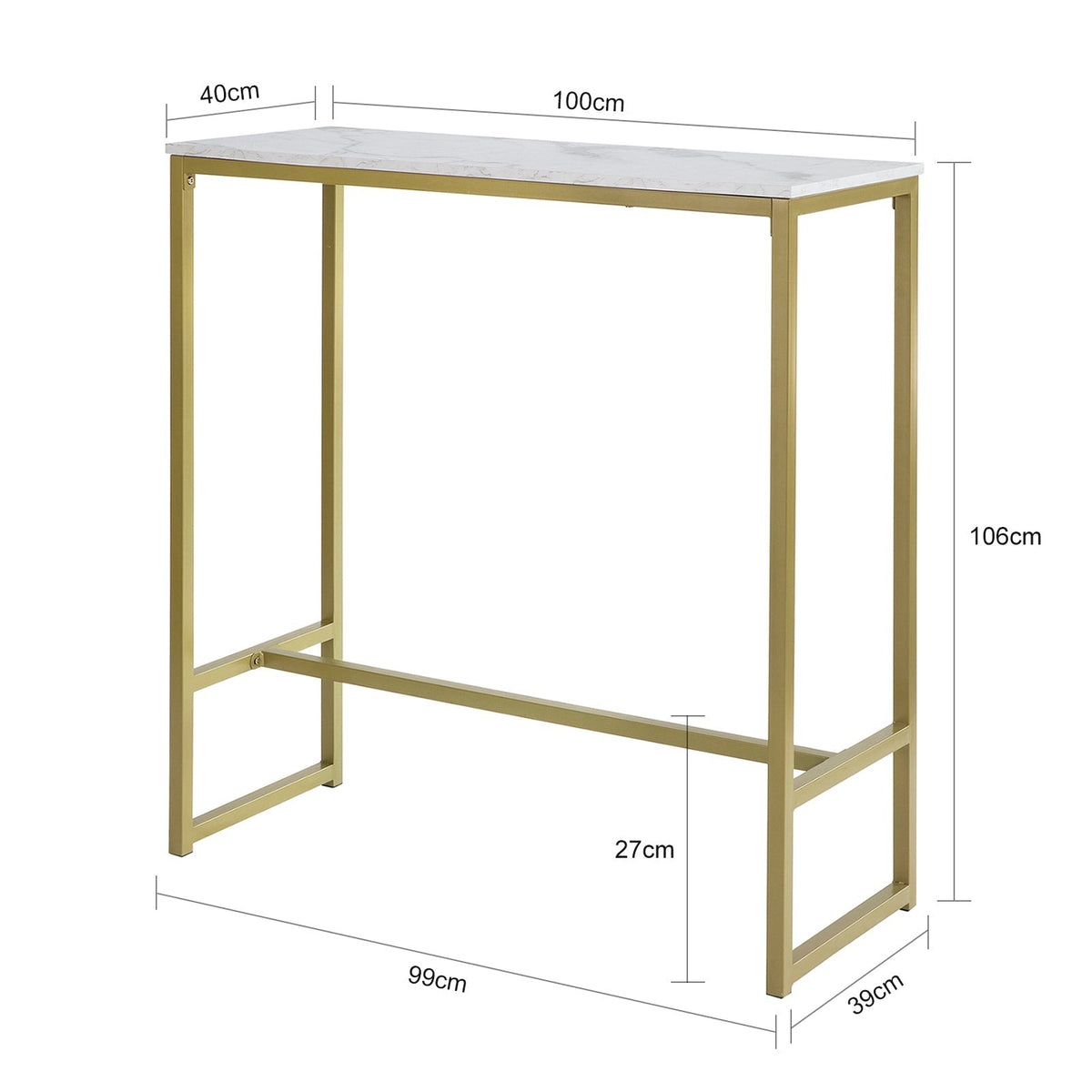 SoBuy Bartafel hoog - Max. 50 kg - Marmer Effect - 100 x 40 x 106 cm - Wit / Goud