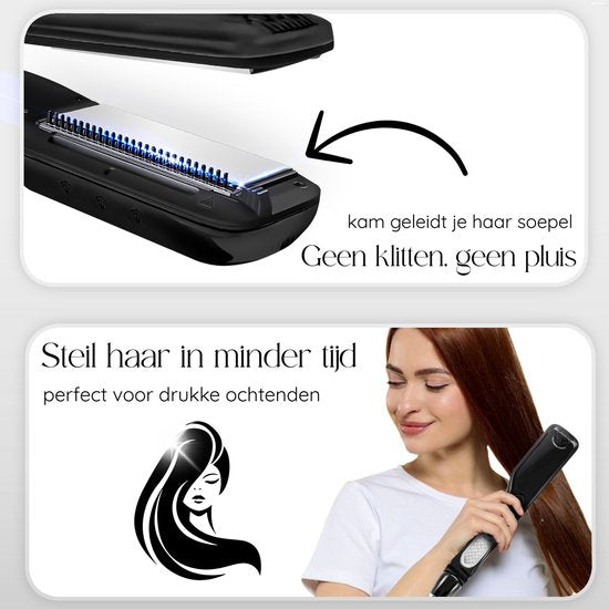 Sansbeauté® Stoomstijltang - Stoom Stijltang - Brede Platen - Professionele Stijltang – stoomstijltangs - Zwart