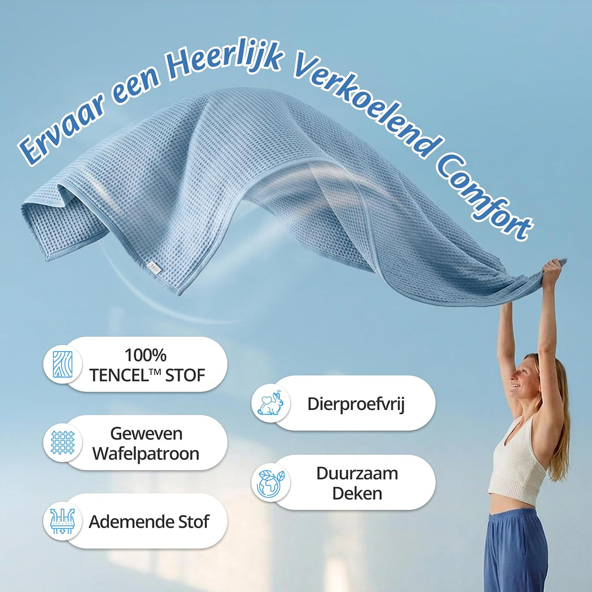ELLA Koeldeken Tencel – 135x200 cm – Ademende Zomerdeken – OEKO-TEX – Hemelsblauw