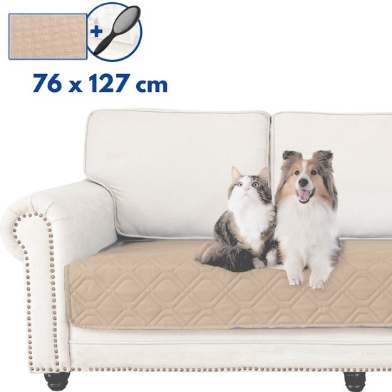 Hilvard - Hondendeken - Kattendeken - Bankbeschermer - Hondendeken auto achterbank - Geschikt voor bank, auto en bed - Zand - 76 x 127cm - Hondenkleed - Hondenmat