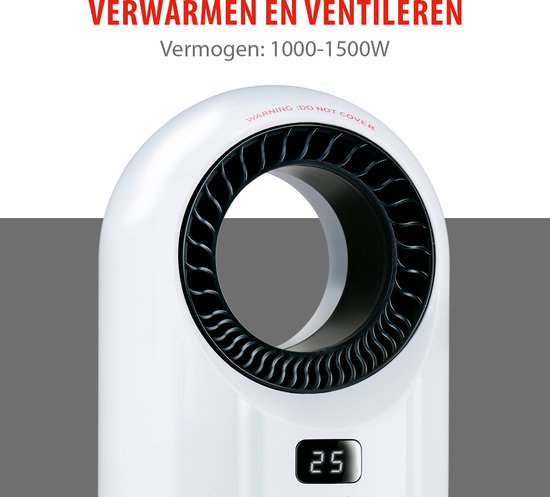 alpina Elektrische Verwarming en Ventilator 1500W - Keramische Ventilatorkachel met Timer en Afstandsbediening - Oscillerende Ventilator Kachel met Verkoelende en Verwarmende Functie - 18 x 18 x 37cm
