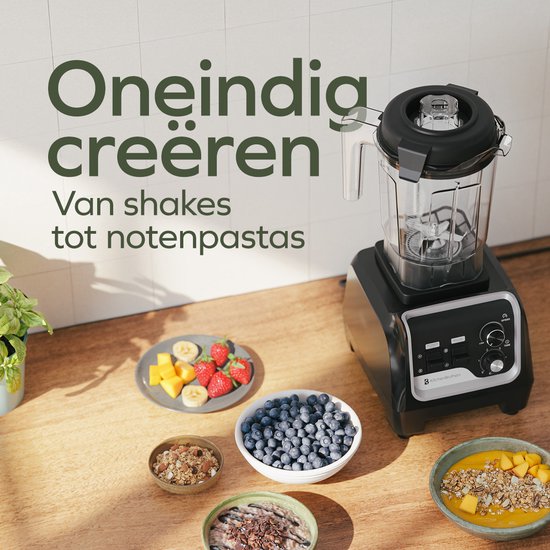KitchenBrothers Power Blender - 1600W - 2L - Smoothie Maker - IJscrusher - Metallic Zwart