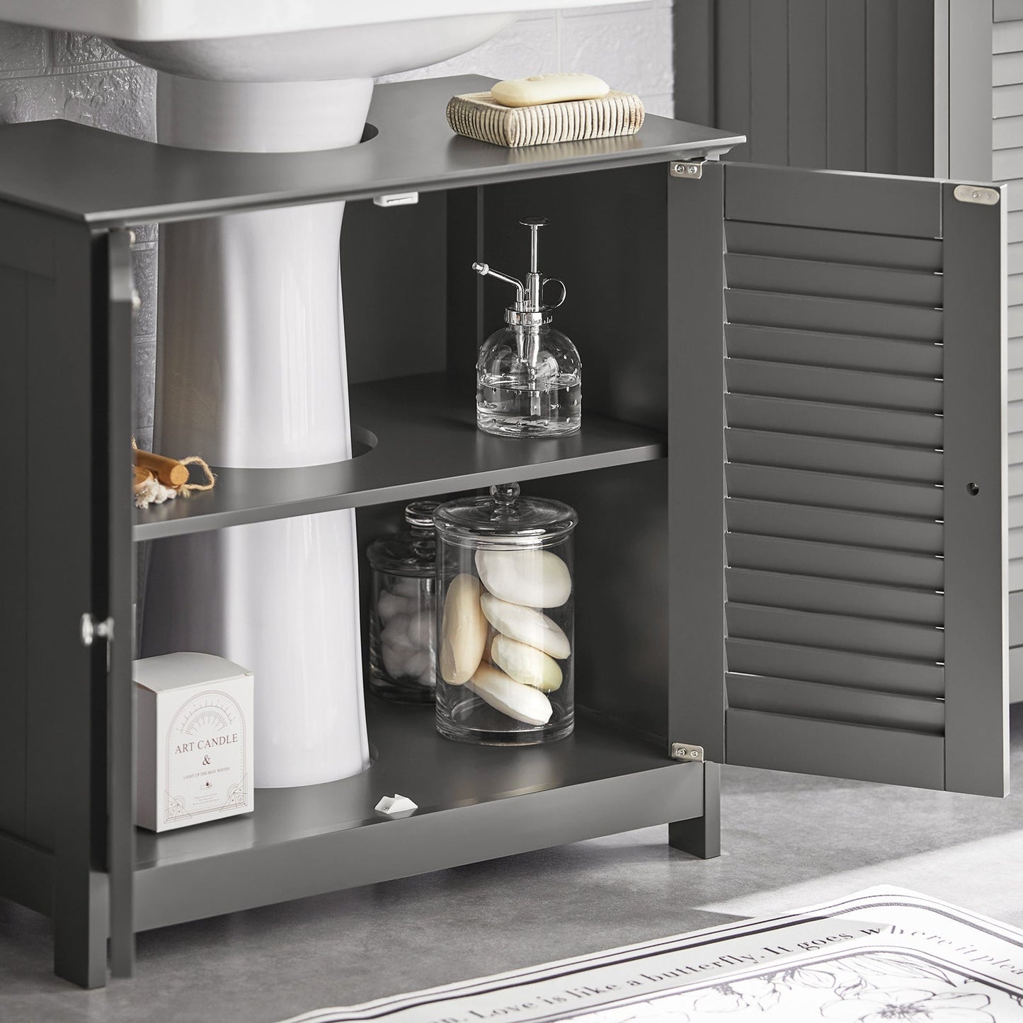 SoBuy Wastafelmeubel - 2 Deuren En 2 Laags - Grijs - 60x35x58cm