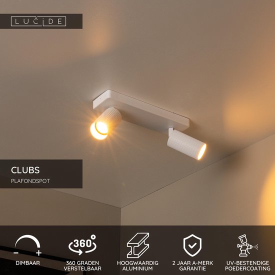 Lucide CLUBS - Plafondspot (Plafondlamp) - 2xGU10 (MR16) - Wit