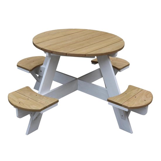 AXI Ufo Picknicktafel Rond voor 4 kinderen in Bruin/Wit - Picknick tafel van hout - 120x120x56cm
