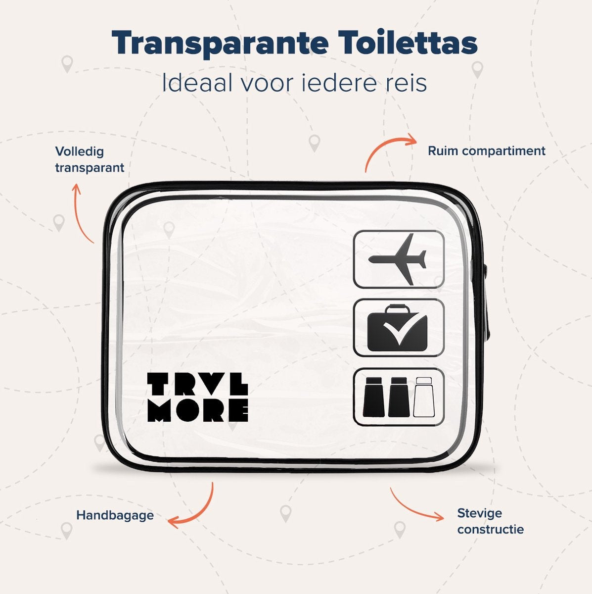 TRVLMORE Transparante Toilettas - Zwart/Transparant