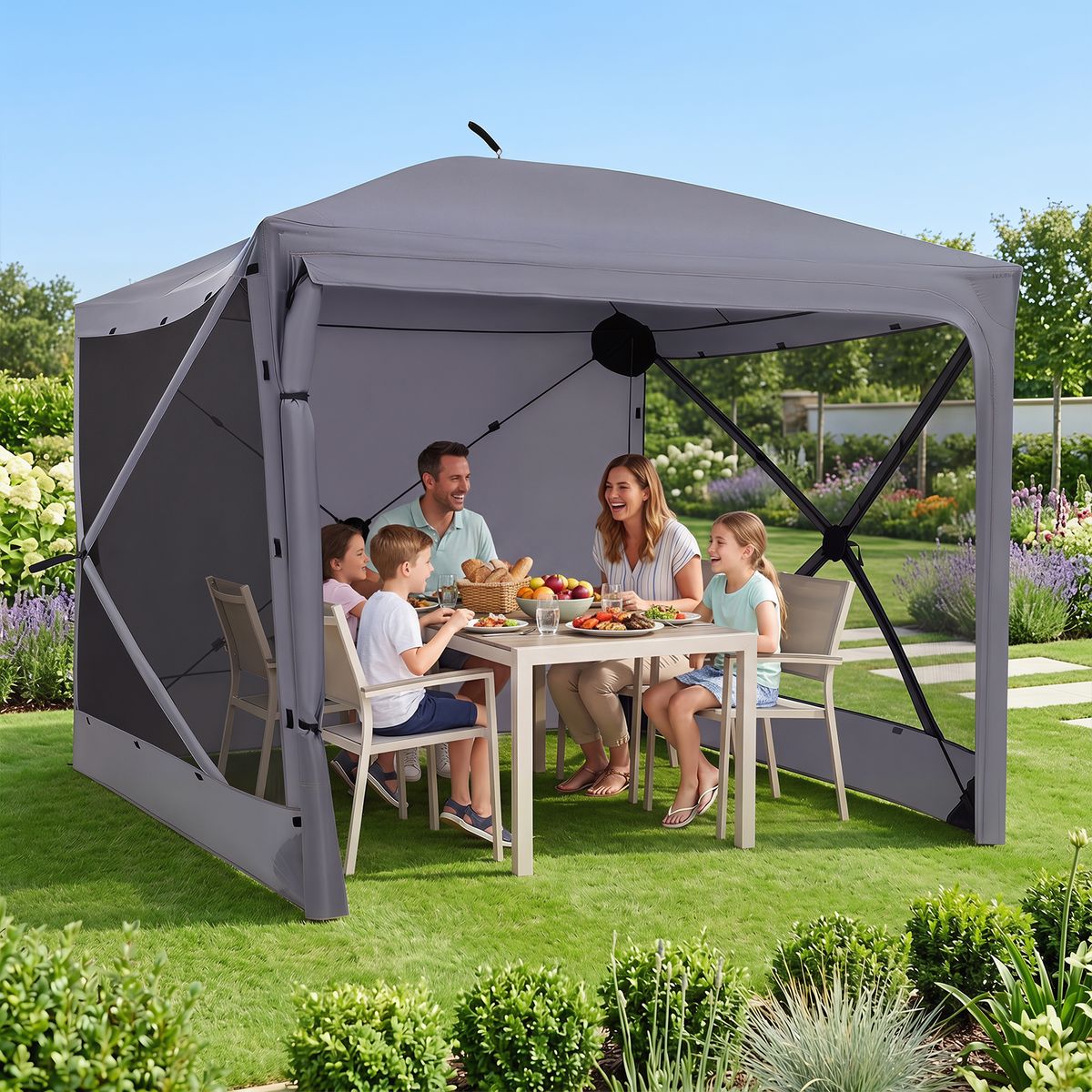 Coast Pop-up Vouwtent - met zonwering - afneembare zijwanden - donkergrijs - 240 x 240 x 220 cm
