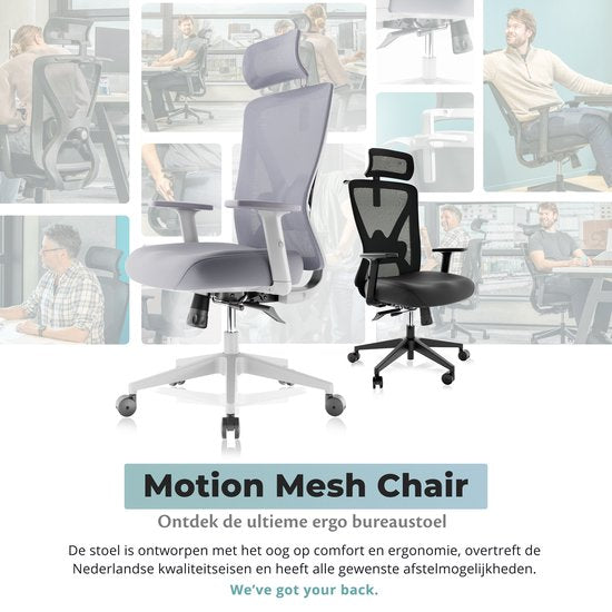 Backerz – Ergonomische Bureaustoel – 44-56 cm Zithoogte & EN1335 Gecertificeerd – Voorzien Van 3D Armleuningen En Verstelbare Lendensteun – Voor Kantoor En Gaming – Wit/Grijs Polypropeen En Mesh