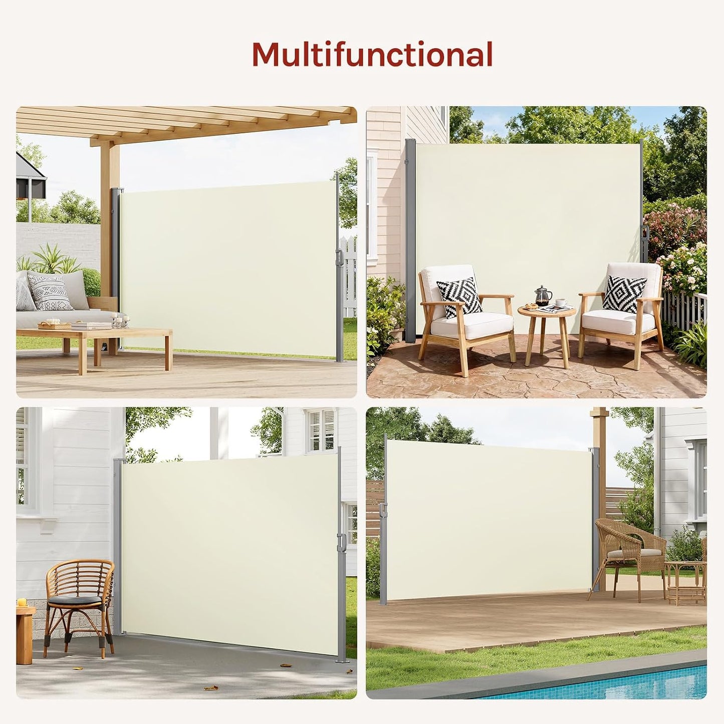 WOLTU Zijmarkies Intrekbaar 180 x 350 cm - Inkijkbescherming - Zonwering en Winddicht - Crème
