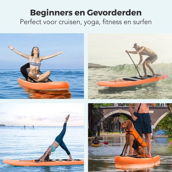 LifeGoods SUP Board - met Zitje - Opblaasbaar Paddle Board - Complete Set - Max. 135KG - 320x81cm - Oranje