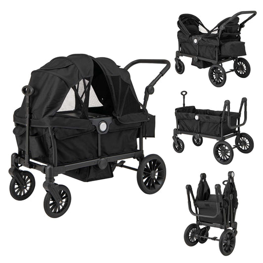 Coast 2-in-1 Opvouwbare Tweelingwagen Zwart – 104 x 57 x 107 cm – Met Verstelbare Handgreep en Afneembare Kap