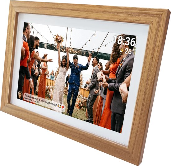 Denver Digitale Fotolijst 15.6 Inch - XL - Hout - Full HD - Frameo App - Fotokader - WiFi - 8GB - IPS Touchscreen - PFF1542LW