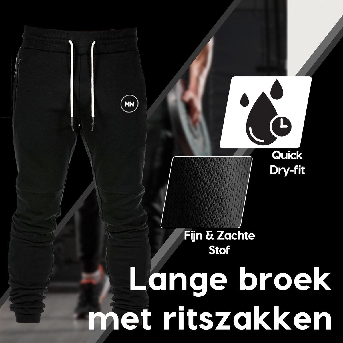 MW® - Trainingsbroek Heren - Joggingbroek Heren - Lange Sportbroek - Broek met Zakken - Maat XL