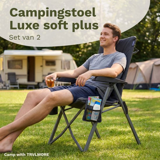 TRVLMORE Campingstoelen Luxe - Opvouwbaar - 2-Pack - 150KG Draagvermogen - Incl. Draagtas - Klapstoel - Kampeerstoel - Vouwstoel - Grijs
