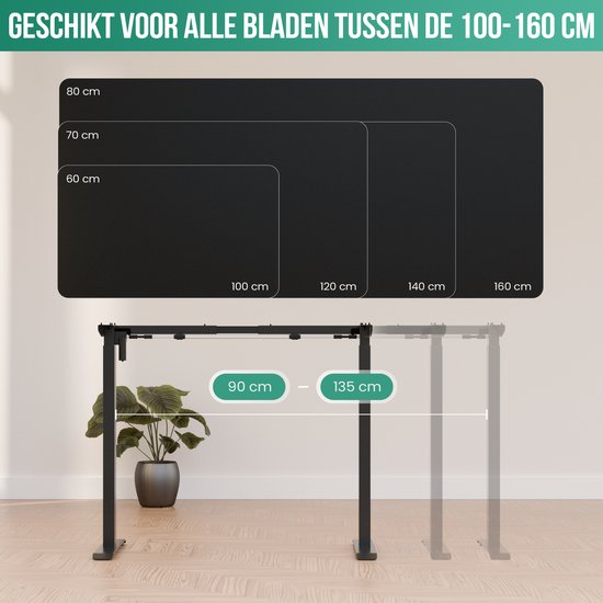 Avalo Bureauonderstel Elektrisch Verstelbaar - Geschikt Voor Bureaublad 60-80 x 100-160cm - Zwart
