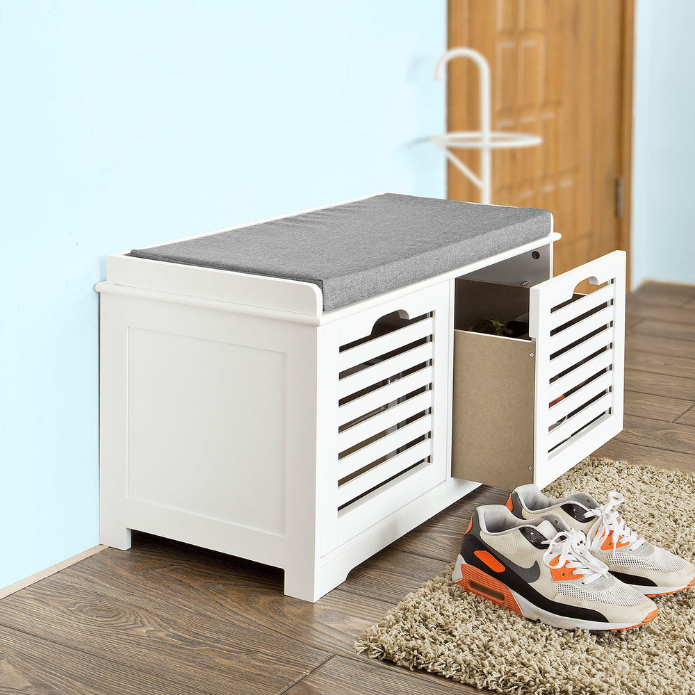 Sale SoBuy FSR23-K-W Moderne Schoenenbank Schoenkist Met Zitkussen 2 Manden Wit Ca.