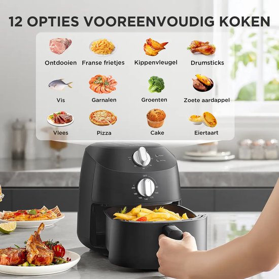 Midea Airfryer MAF20P0BPK - Compact 2L, 1150W, olievrij frituren