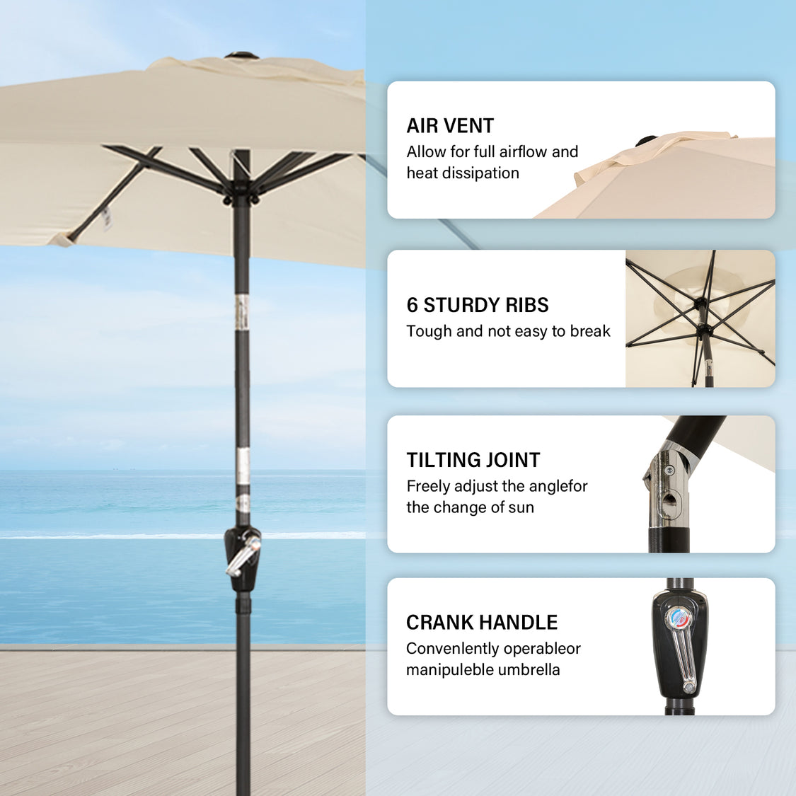 Angel Living Parasol - 3 x 2 m - Rechthoekig - Beige