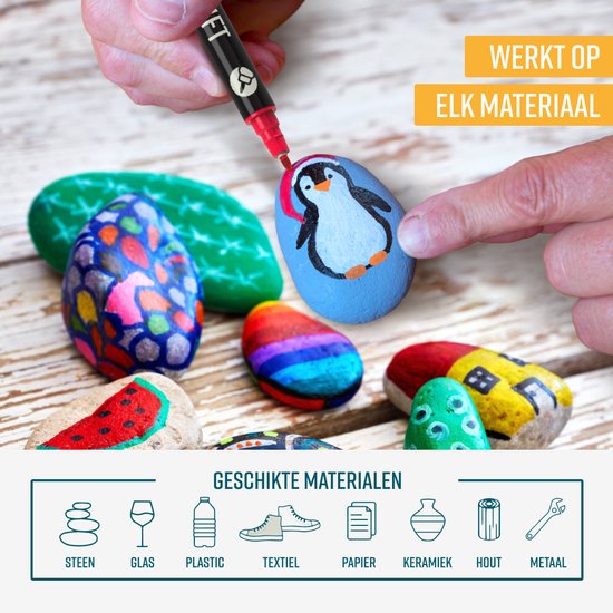 NAPI 24 Acrylstiften Dual Tip - Twinmarkers - Verfstiften Happy Stones - Stenen Schilderen met Acryl Verf Marker Stiften - Volwassenen en Kinderen - Incl. 2 Mandala Sjablonen