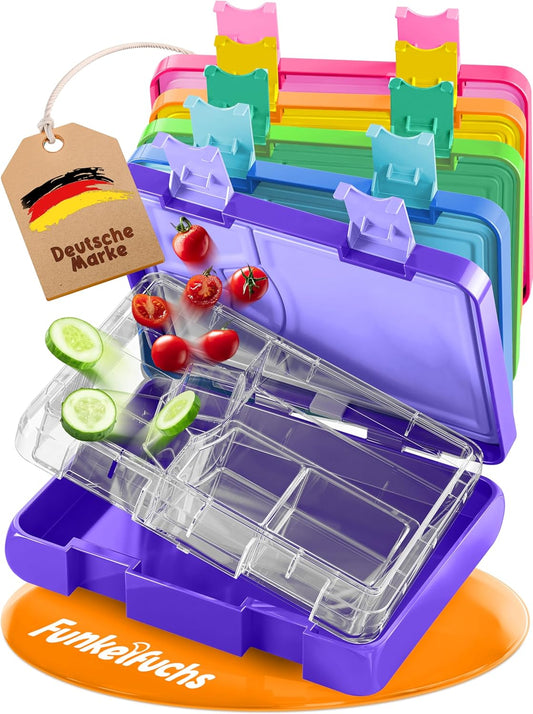 Funkelfuchs® - Lunchbox kinderen met vakverdeling - 800ml, paars - Lunchbox maanlicht, groot - Snackbox, snackbox, broodtrommel, maaltijdbox, bentobox kinderen - voor school, crèche en kinderdagverblijf