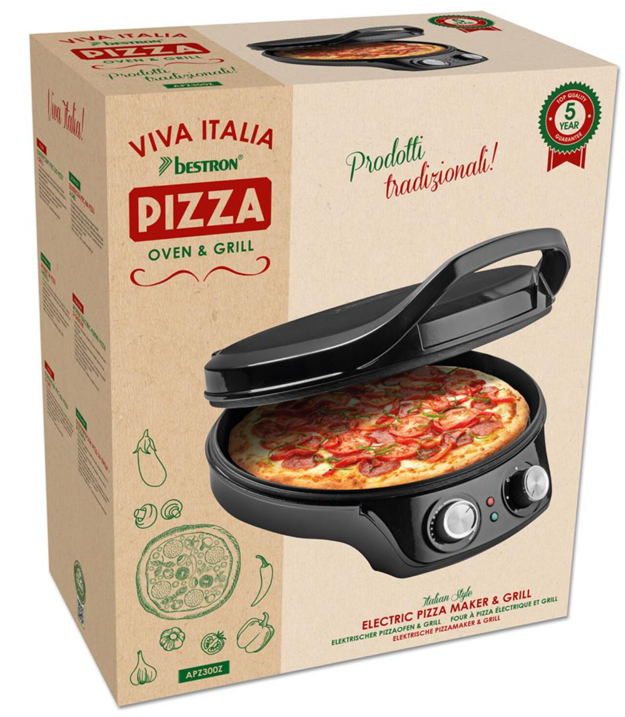 Bestron pizzaoven APZ300Z - Ø32 cm - timer - verstelbare thermostaat - boven- en onderverwarming