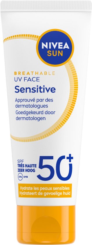 NIVEA SUN UV Face Senstive SPF50+ Zonnebrand Gezicht - Voor de Gevoelige Huid - Ademende, Niet Vette Formule - Parfumvrij - 40ml