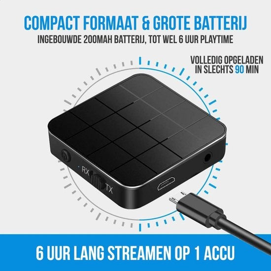 Strex Bluetooth Transmitter & Receiver 2 in 1 - BT 5.0 - 3.5MM AUX / RCA - Bluetooth Zender - Bluetooth Ontvanger - Bluetooth Transmitter - Bluetooth Receiver