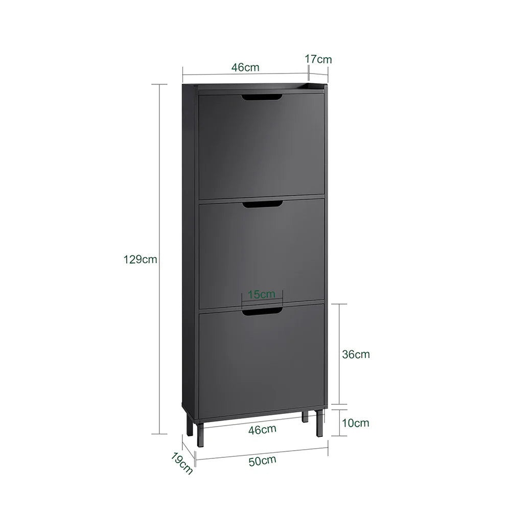 SoBuy Schoenenkast met 3 Kleppen - 50 x 19 x 129 cm - Antraciet