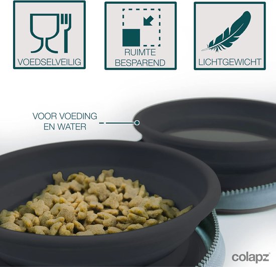 Colapz 2 x Inklapbare Hondenbak - Opvouwbare Hondenbakjes - Hondenwaterbak - Opvouwbare bak met Reistas - Grijs - Kamperen met Hond