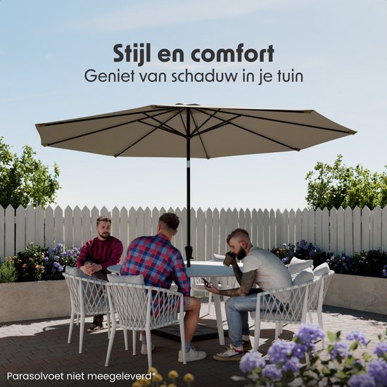 LifeGoods Parasol - Tuin - Ø346 cm - 30° Kantelbaar - Waterdicht - UPF50+ - Taupe