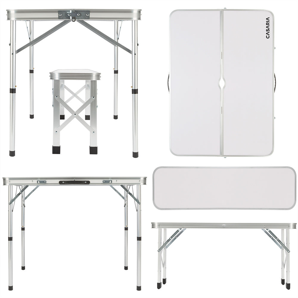 Casaria Campingtafel Aluminium – Incl. 2 Banken/Inklapbaar - Wit